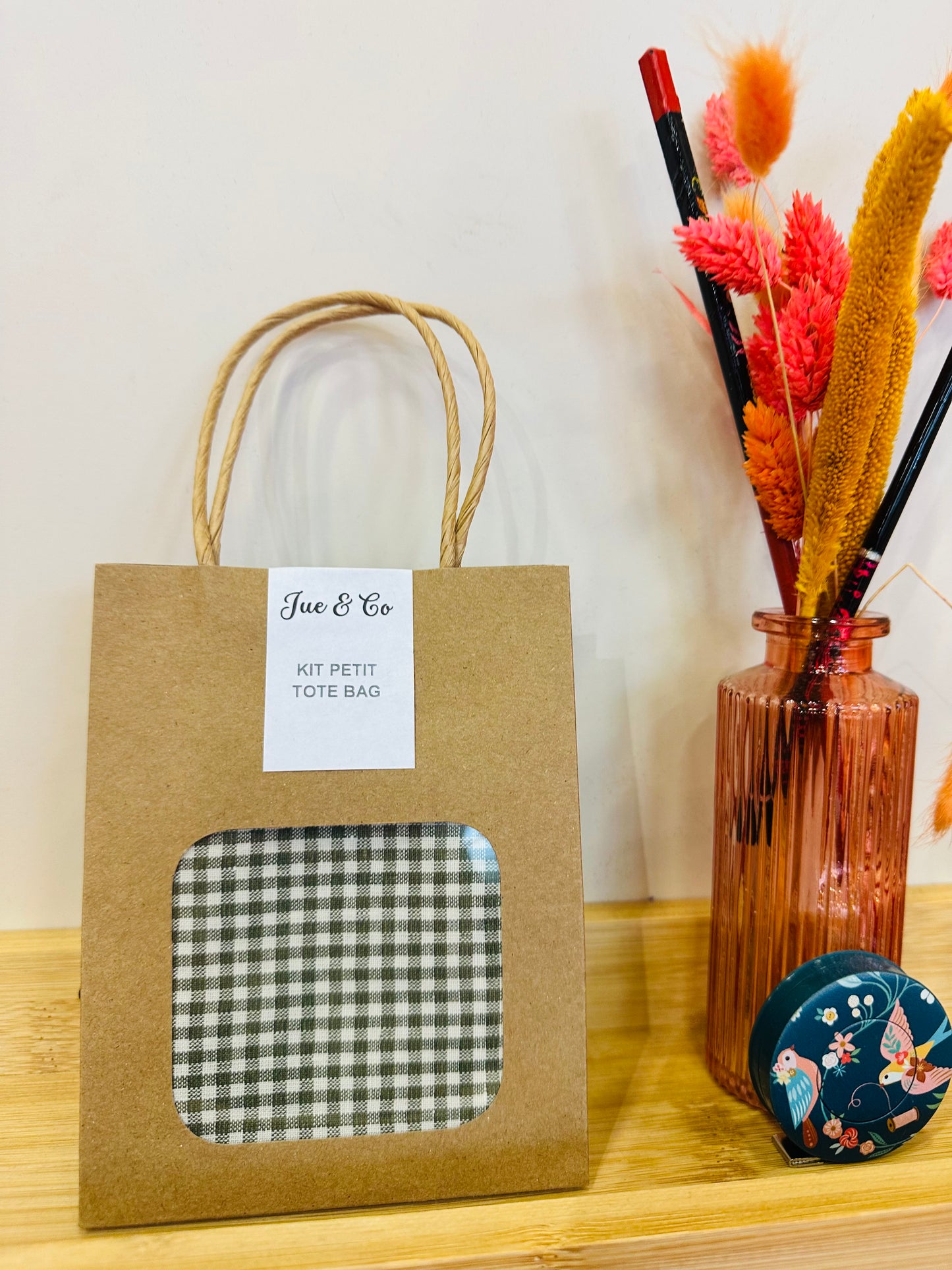 Kit créatif petit tote bag vichy kaki