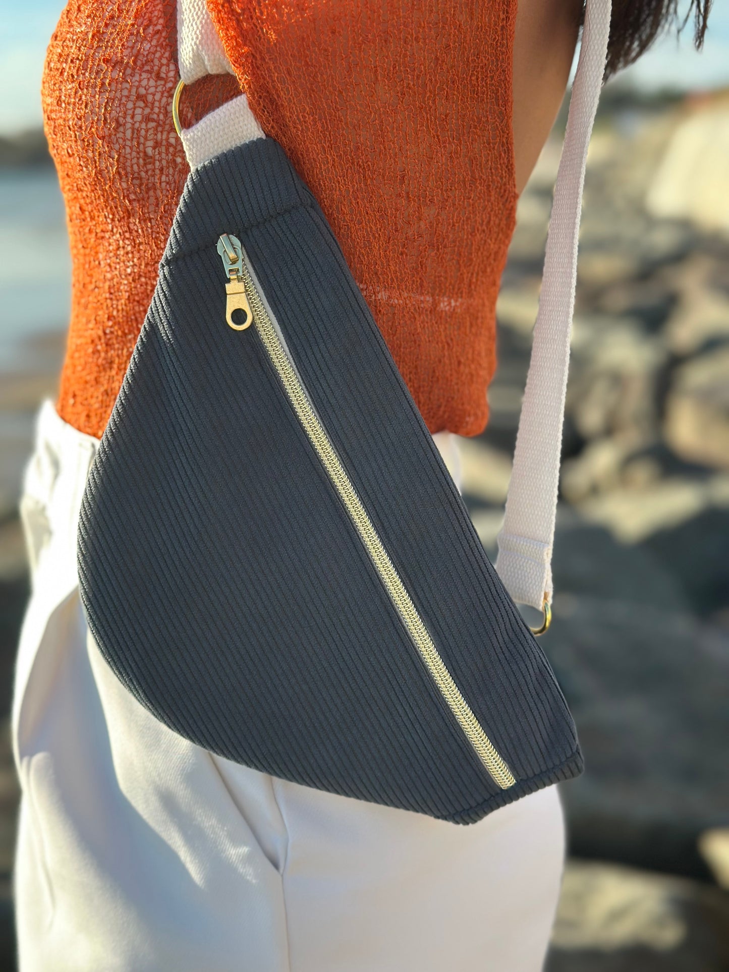 Sac banane velours Marine