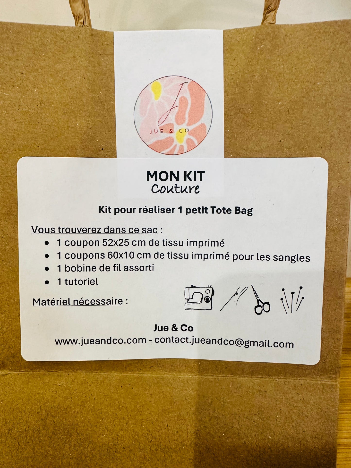 Kit créatif petit tote bag vichy kaki